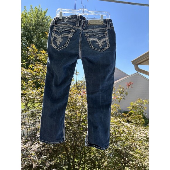 Women’s Rock Revival Dark Wash Jeans Vivian Capri Embroidery Rhinestones Sz 29 - Picture 3 of 11